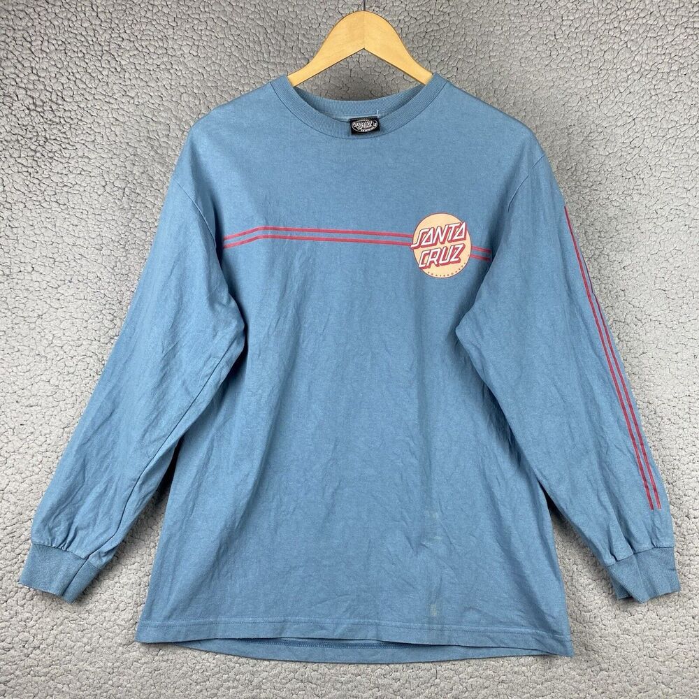 Santa Cruz‎ Skateboards Blue Long Sleeve Front Back Print T-Shirt M *FLAWS READ*